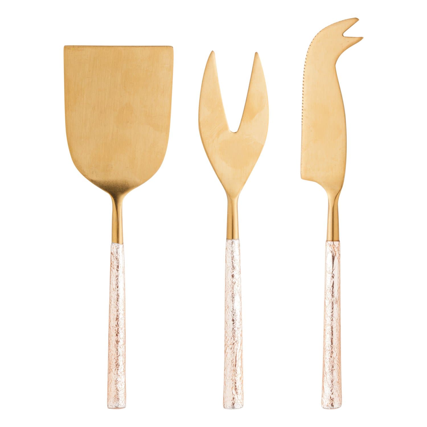 Conjunto Para Queijo 3 Peças Aço Inox Turim Wolff Dourado