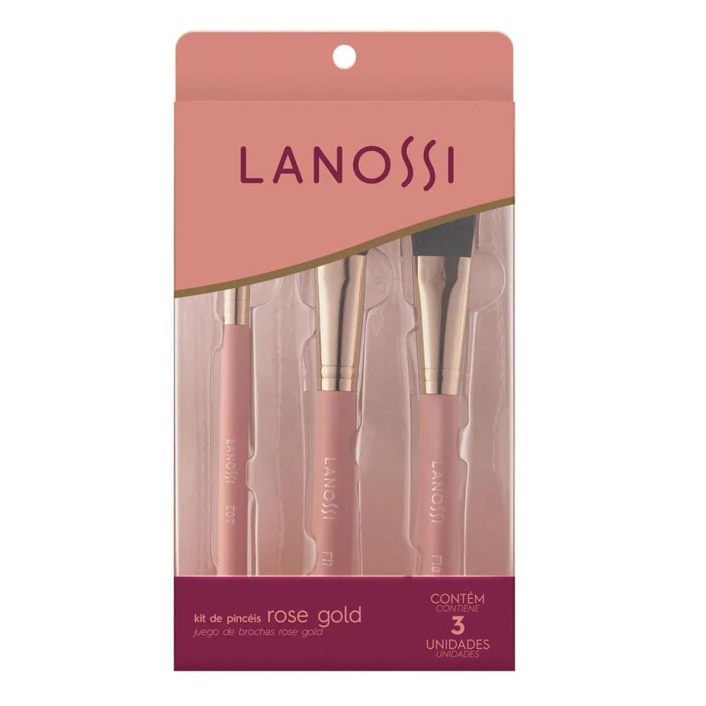 Conjunto Pinceis de Maquiagem Gold Rosec 3 Peças - Lanossi