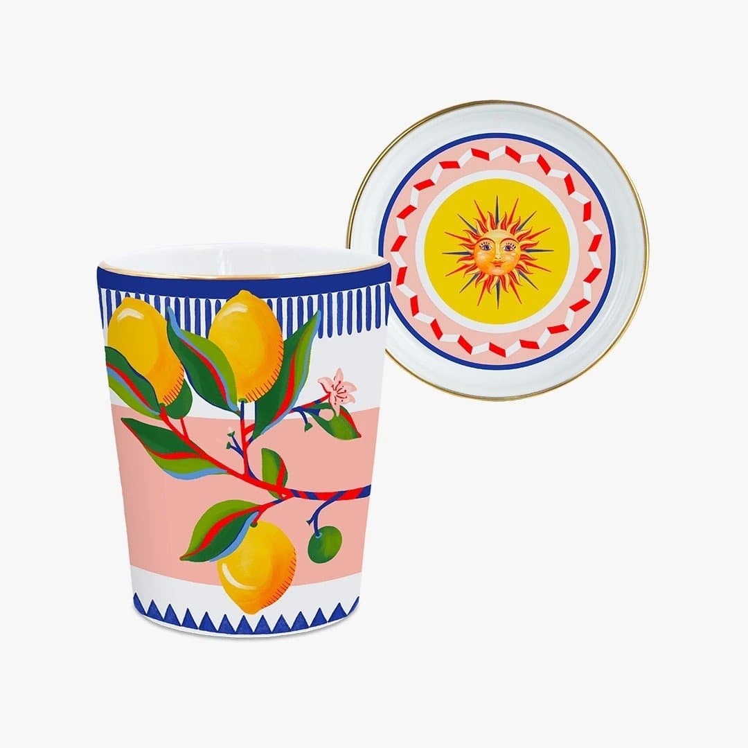 Copo com Pires em Porcelana Dolce Vita Limão Baci Milano