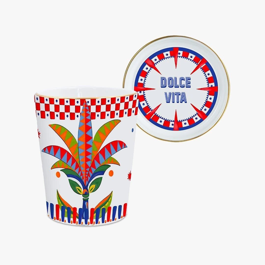 Copo com Pires em Porcelana Dolce Vita Palmeira Baci Milano