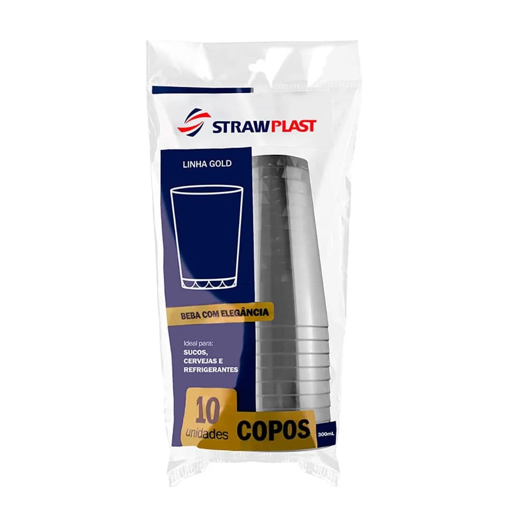 Copo Descartável 300ml Cristal 10 Unidades - Strawplast