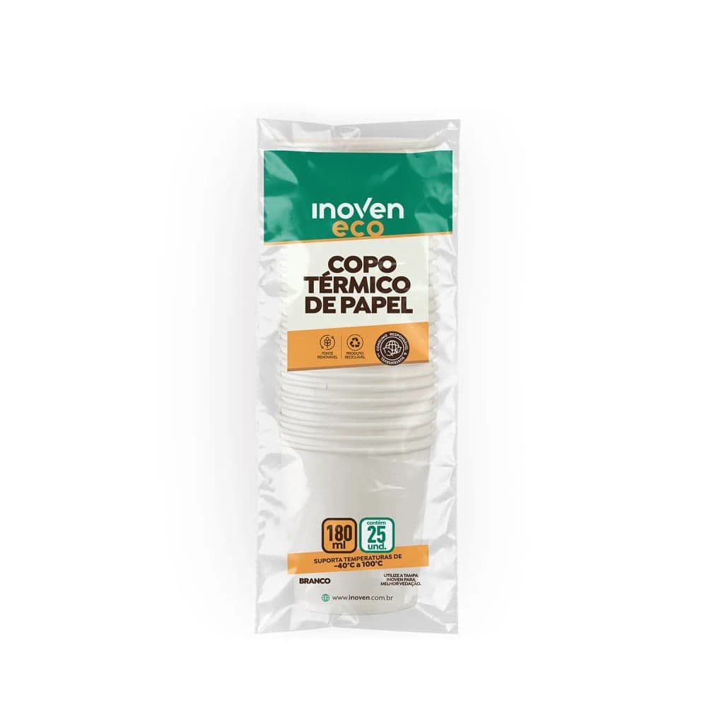 Copo Térmico de Papel 180mL Branco - Inoven