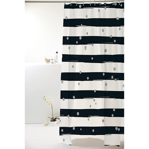 Cortina para Box 1,98x1,80cm PVC Listras Preto Branco Komlog