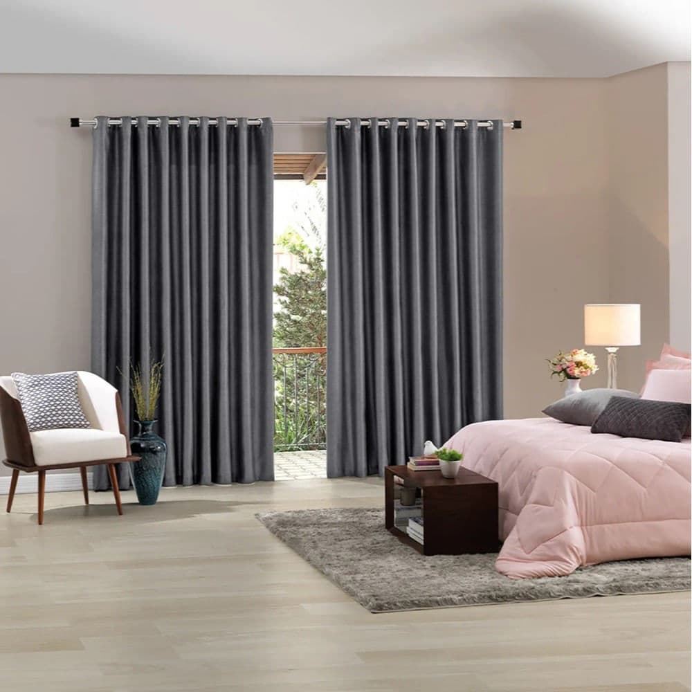 Cortina para Sala e Quarto Blend 4,2x2,5m Cinza - Bella Janela