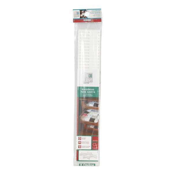 Divisória de Gaveta Plástico Branco 6,5x2,6x40cm Ordene