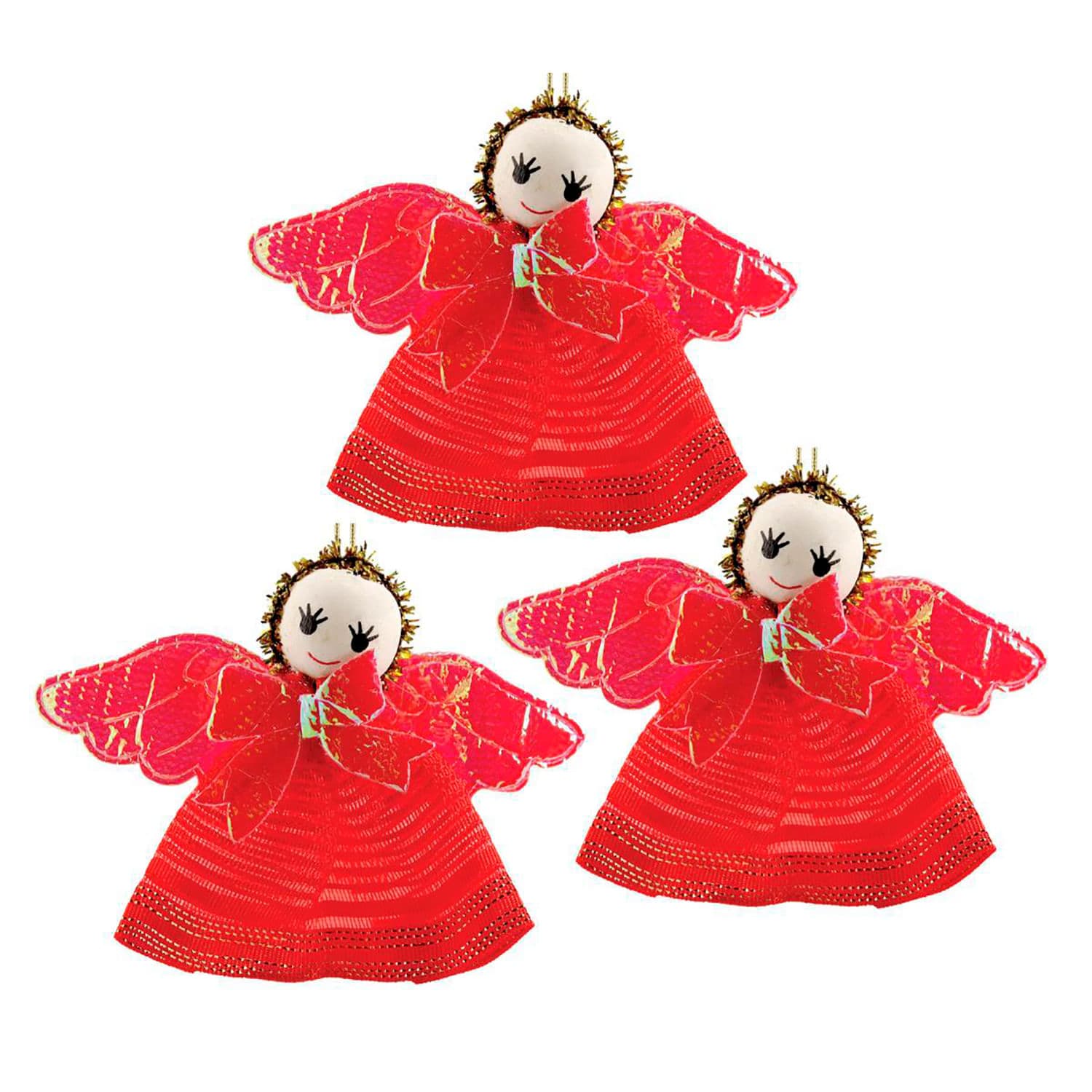 Enfeite de Natal Anjo Vermelho 3 Unidades 6cm - Magizi