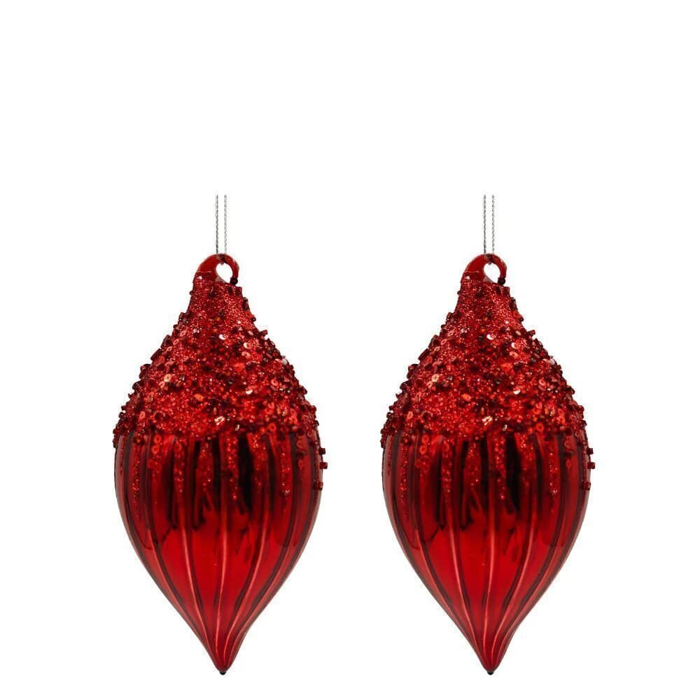 Enfeite para Árvore de Natal de Vidro Pendente Vermelho 16cm 2pçs