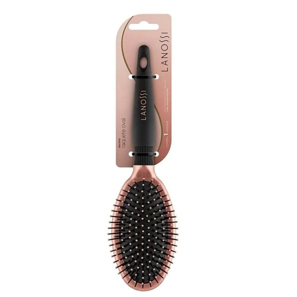 Escova de Cabelo Oval Raquete Preto Rose - Lanossi