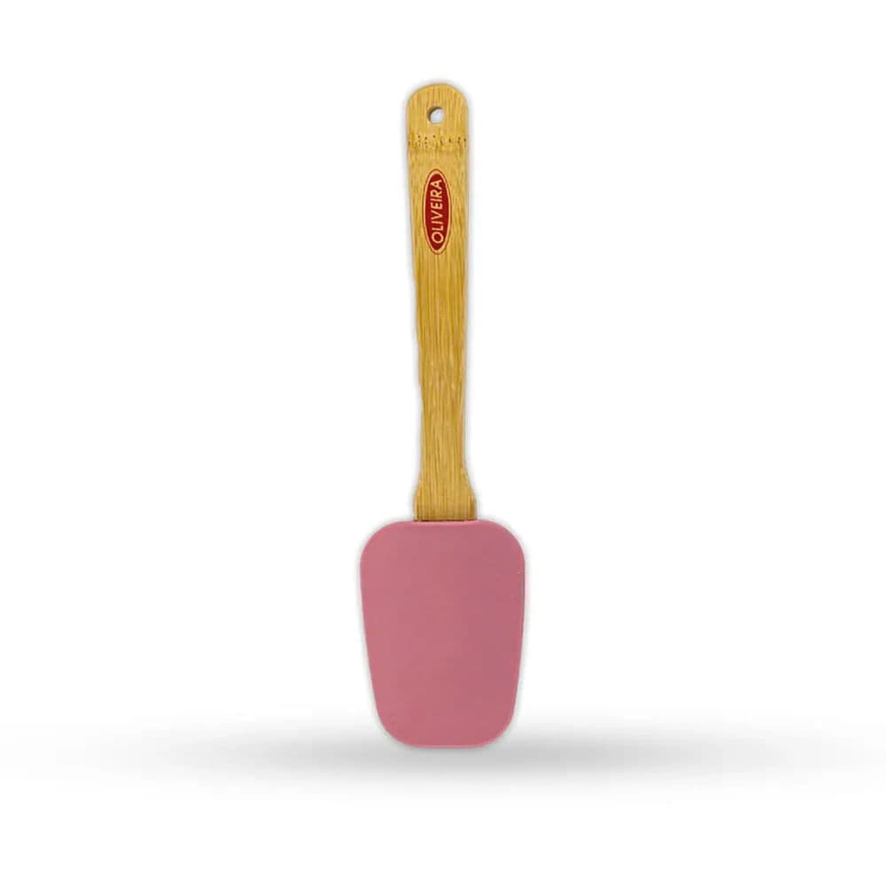 Espátula de Silicone com Cabo De Bambu 25cm Rose - Oliveira