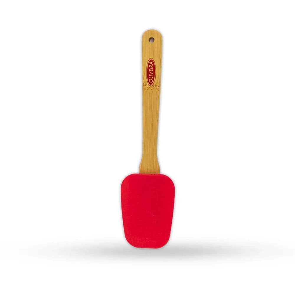 Espátula de Silicone com Cabo De Bambu 25cm Vermelha - Oliveira