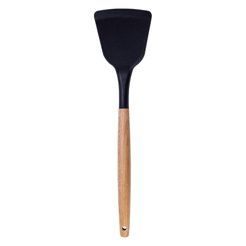 Espátula de Silicone com Cabo De Bambu 32cm Preta - Oikos