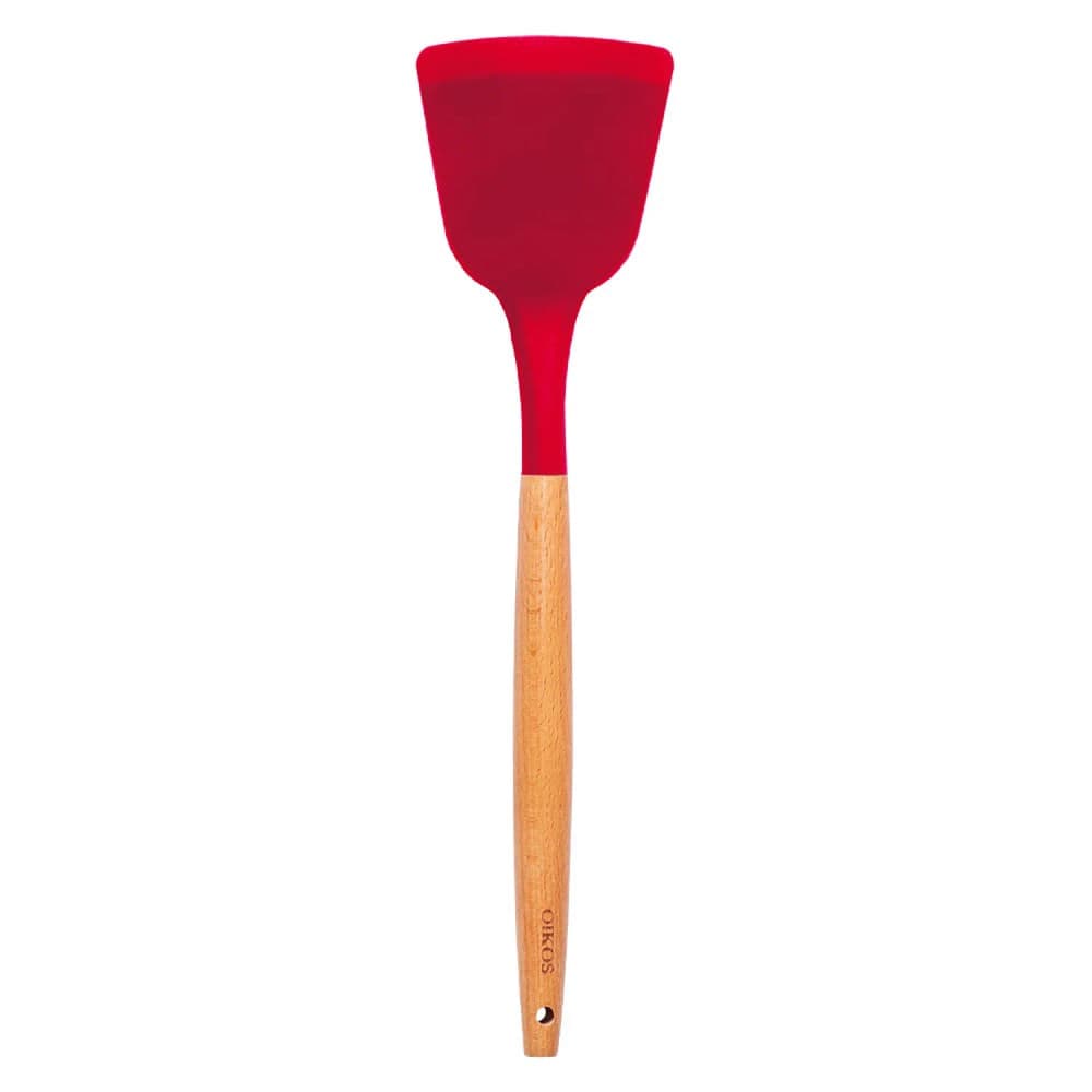 Espátula de Silicone com Cabo De Bambu 32cm Vermelha - Oikos