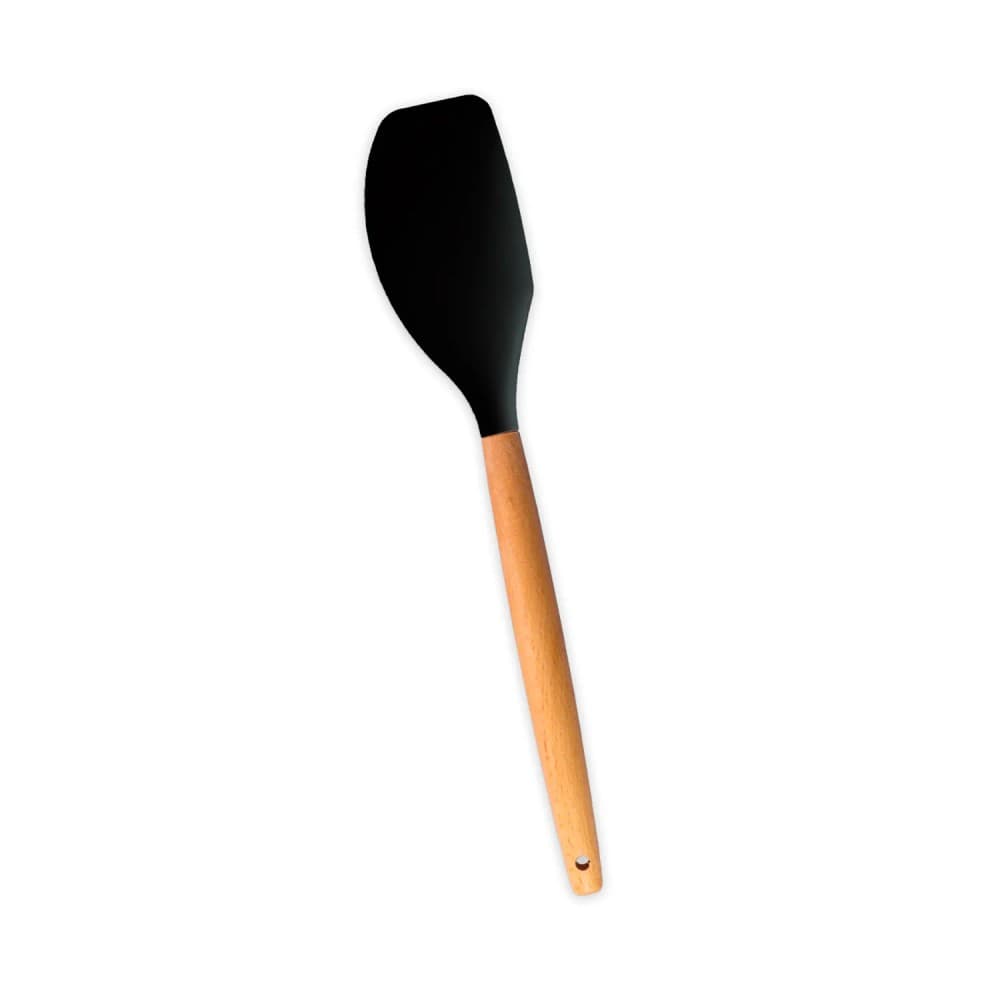 Espátula de Silicone com Cabo De Bambu Reta 32cm Preta - Oikos