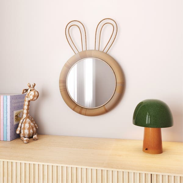 Espelho Infantil 29cm Rattan Com Moldura Coelho Oikos