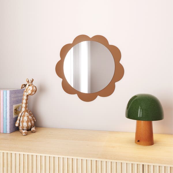 Espelho Infantil 42cm Marrom Com Moldura Flor Oikos
