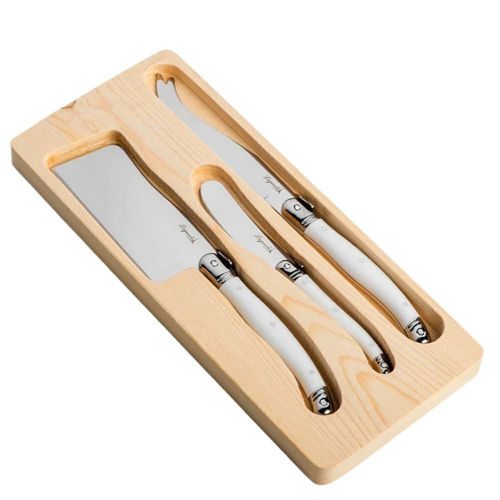 Faca para Queijo de Aço Inox Laguiole Branca 3pçs