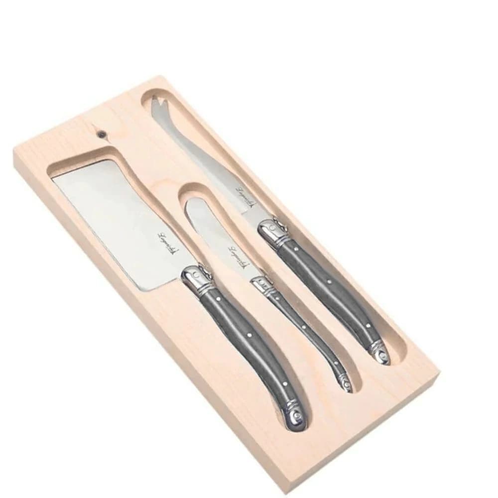 Faca para Queijo de Aço Inox Laguiole Cinza 3pçs