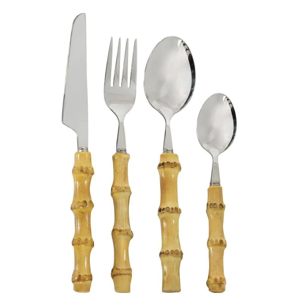 Faqueiro de Aço Inox e Bambu 16pçs