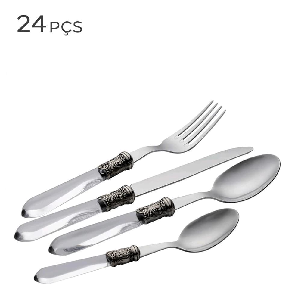 Faqueiro de Aço Inox Lev Transparente 24PÇS