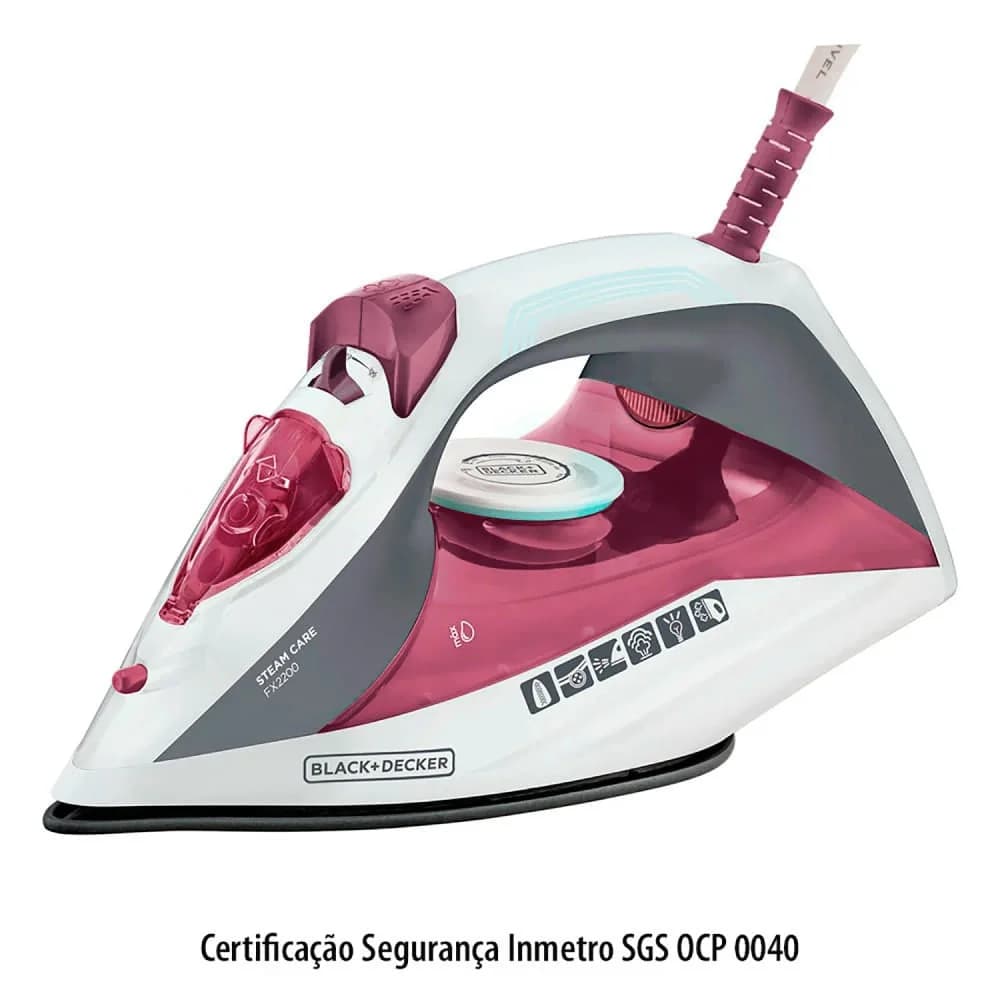 Ferro de Passar a Vapor Black & Decker com Spray Fx2200 Rosa — Ferro de Passar a Vapor Black & Decker com Spray Fx2200 Rosa · Ref. 9334