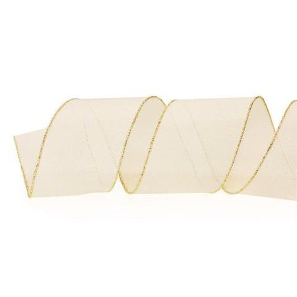 Fita Decorativa de Natal Branca e Dourada 6,3cmx9,14m Cromus