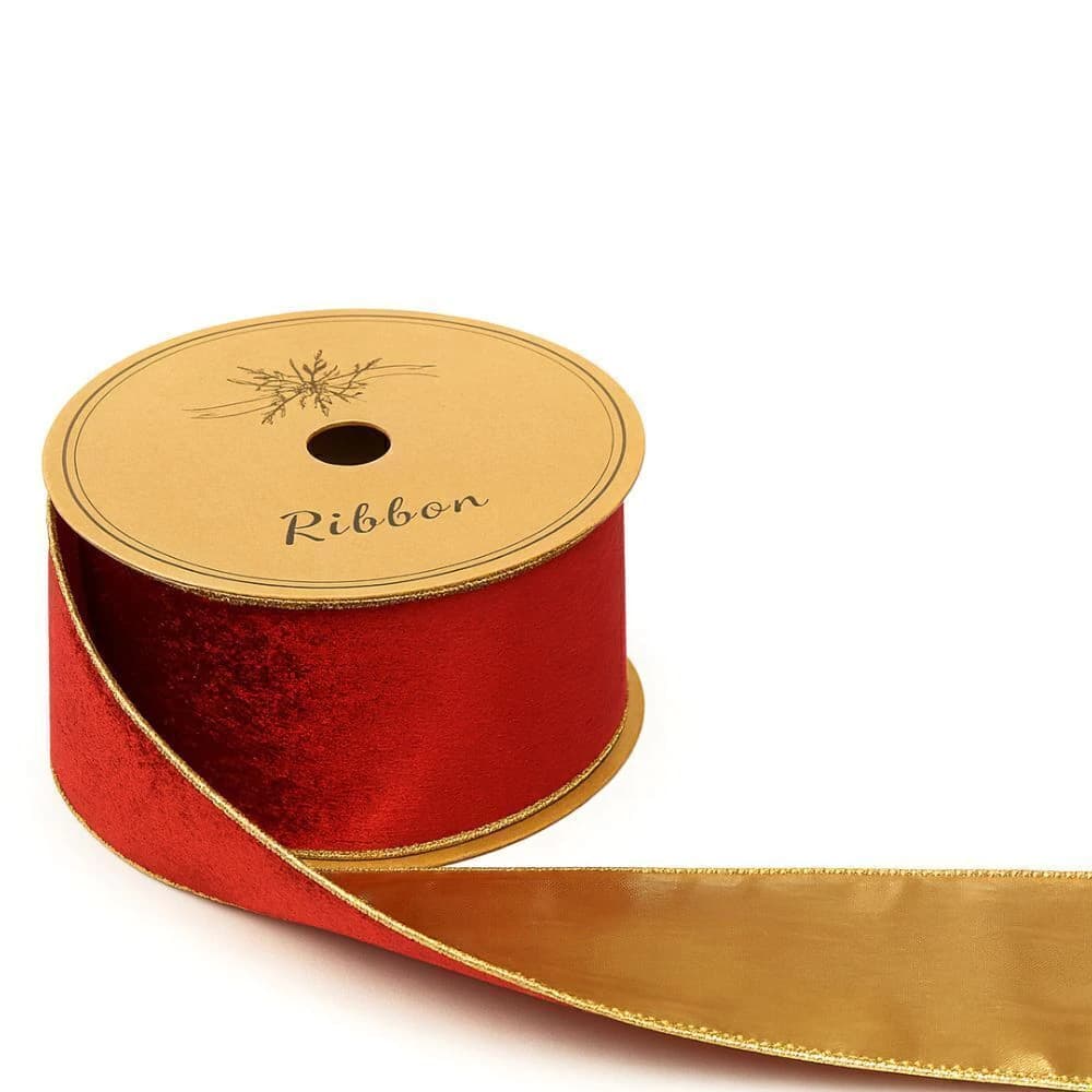 Fita Decorativa de Natal Dupla Face Vermelha e Dourada 9cm 14m