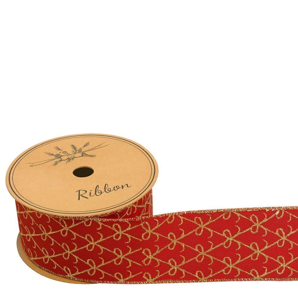 Fita Decorativa de Natal Laços Vermelho e Dourado 9cm 14m
