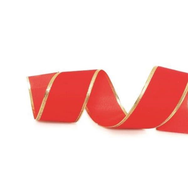 Fita Decorativa de Natal Vermelha e Dourada 3,8x9,14cm Cromus