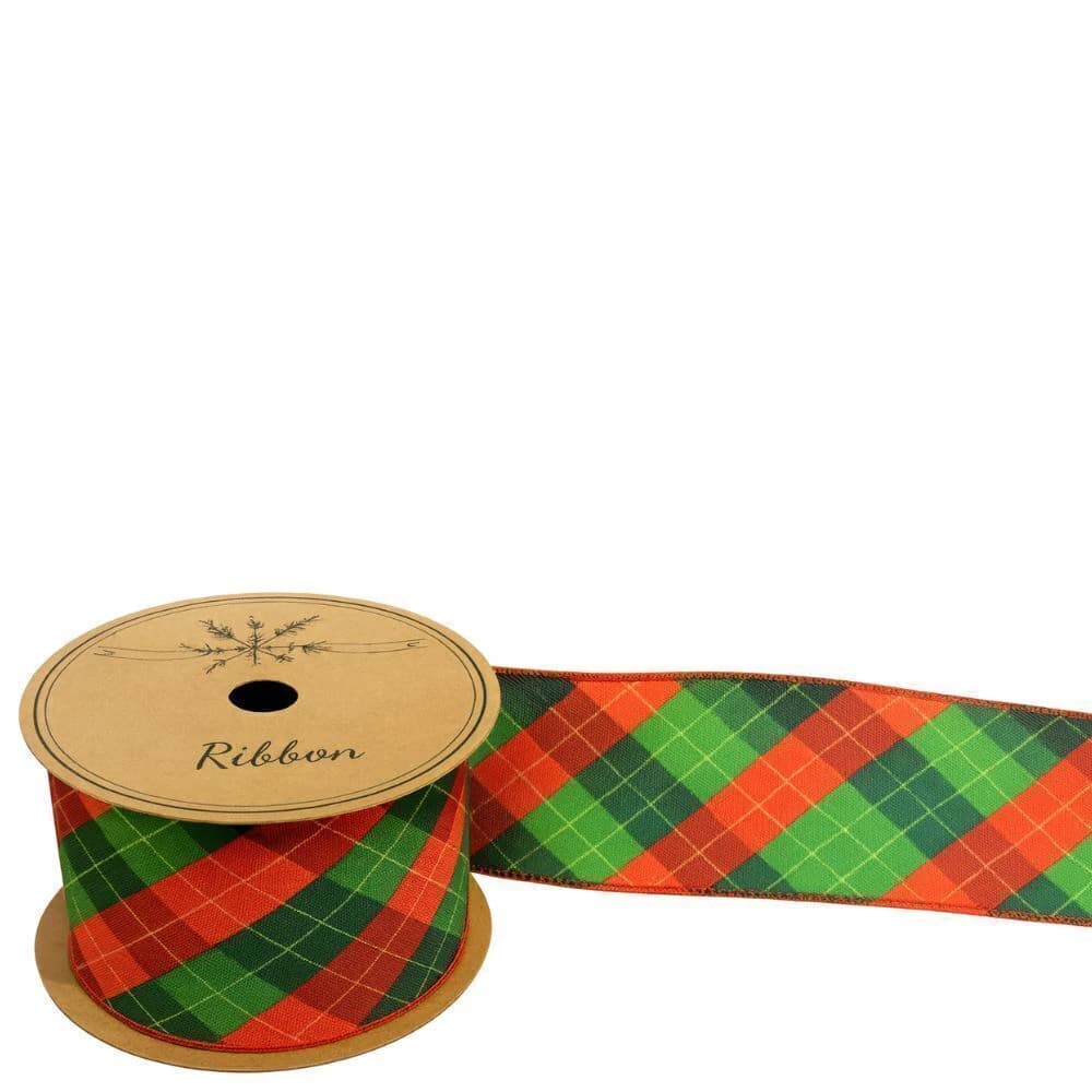 Fita Decorativa de Natal Xadrez Verde e Vermelha 9cm 14m