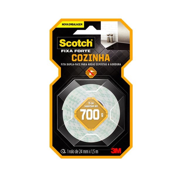 Fita Dupla Face 3M Scotch Fixa Forte Cozinha 24mmx1,5m