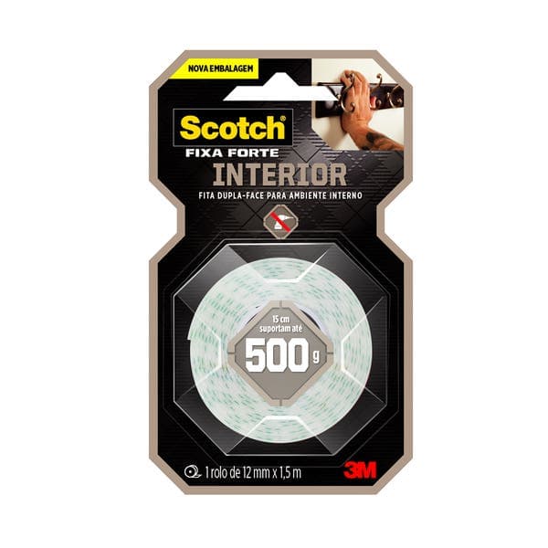 Fita Dupla Face 3M Scotch Fixa Forte Espuma 12mmx1,5m