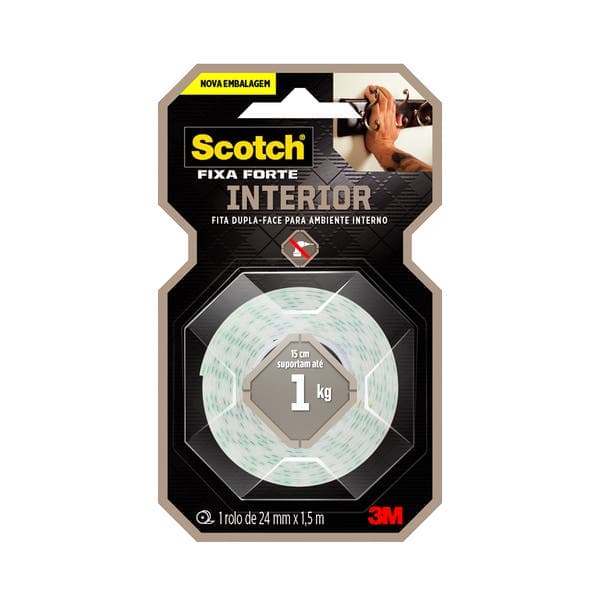 Fita Dupla Face 3M Scotch Fixa Forte Espuma 24mmx1,5m