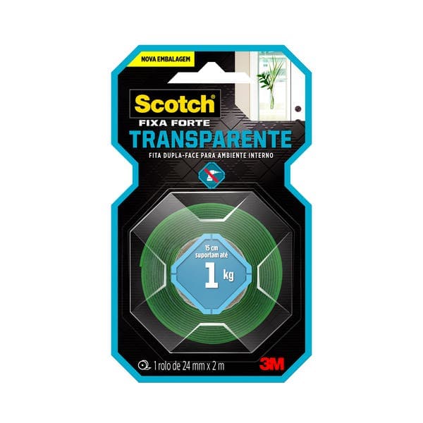 Fita Dupla Face 3M Scotch Fixa Forte Transparente 24mmx2m