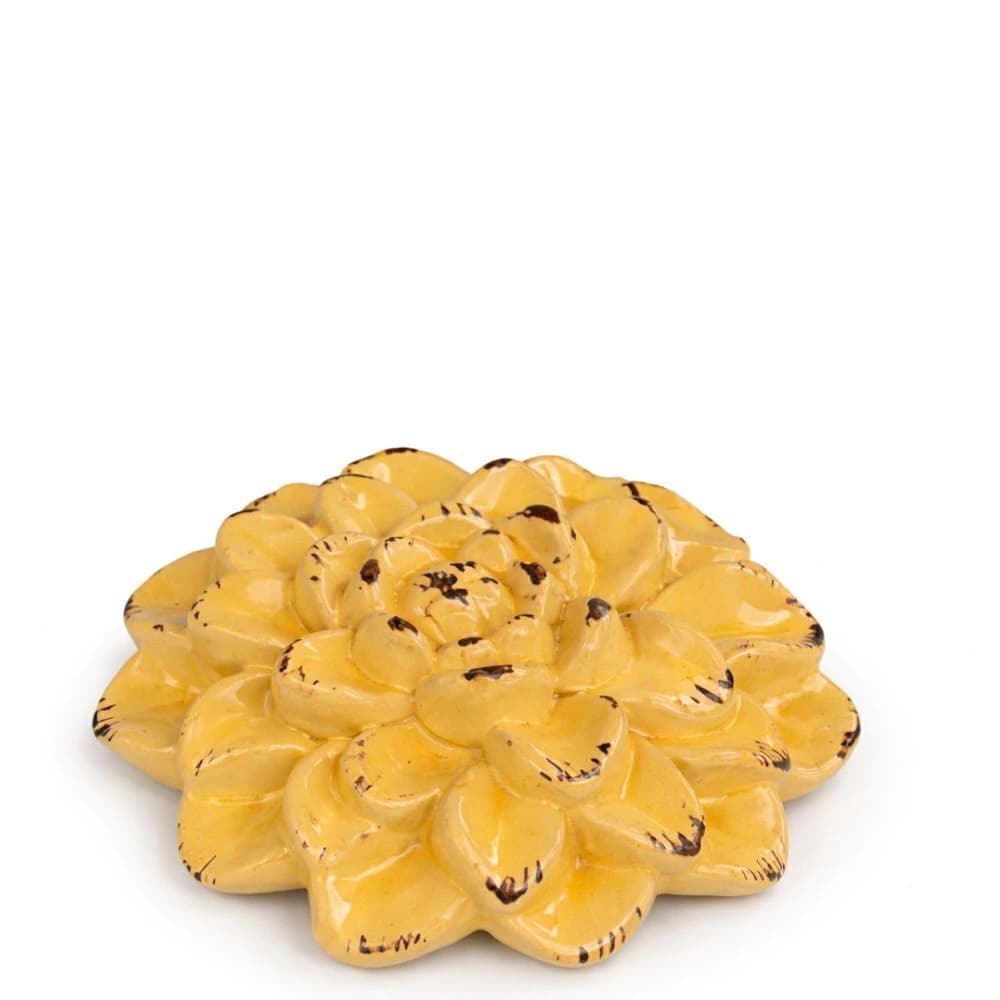 Flor de Lótus Decorativa de Porcelana Amarela 10cm