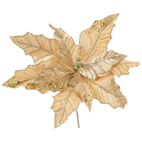 Flor de Natal Poinsétia Dourada Tecido 20x28x28cm Cromus