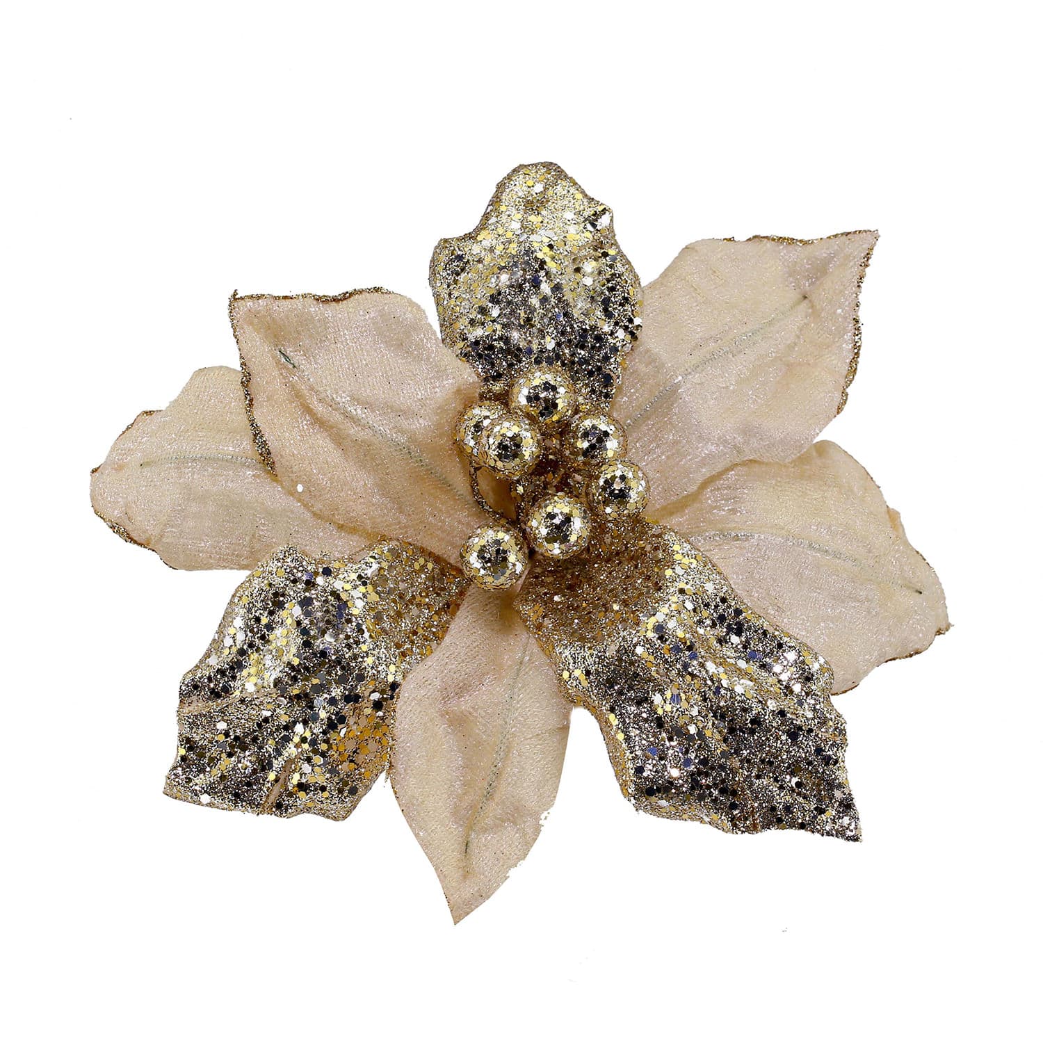 Flor Magnolia 25cm Glitter Champanhe Natal - Magizi