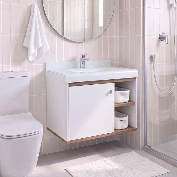 Gabinete para Banheiro com Cuba 60cm Madeira MDF Branco Lina Bergan
