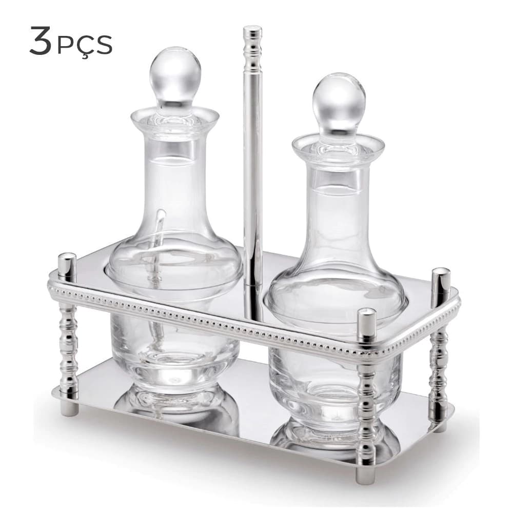 Galheteiro de Prata e Cristal St. James Pérola 19cm 3pçs