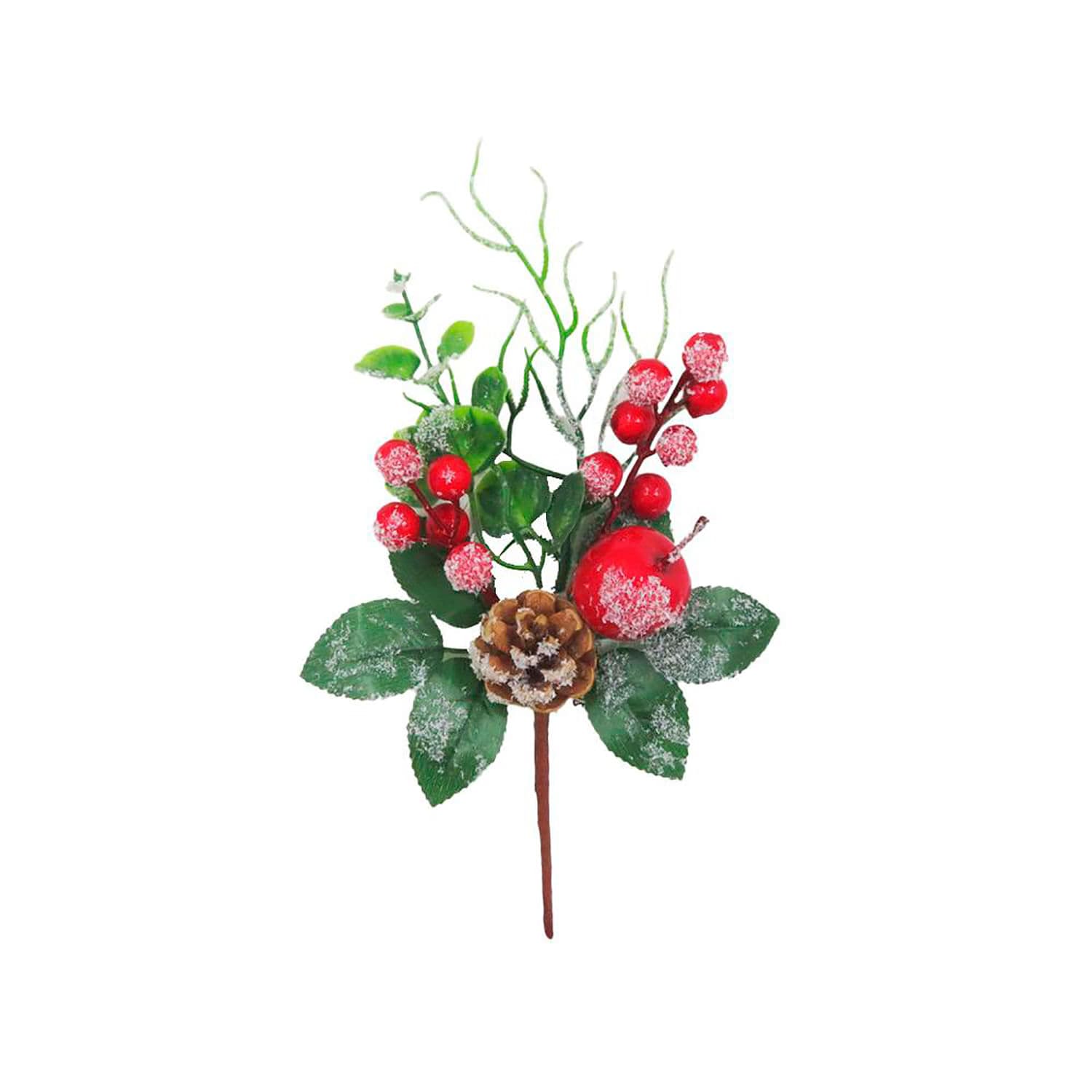 Galho Folhagem e Pinha Berries Nevado 29cm Vermelho - Yangzi