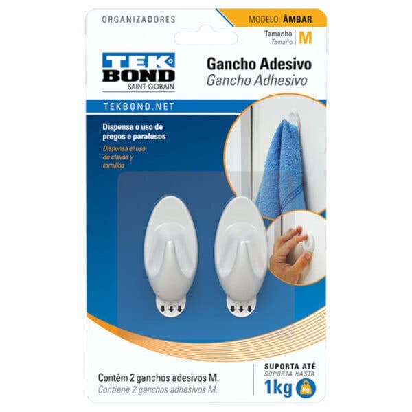 Gancho Adesivo até 1kg Branco Topázio 2 peças