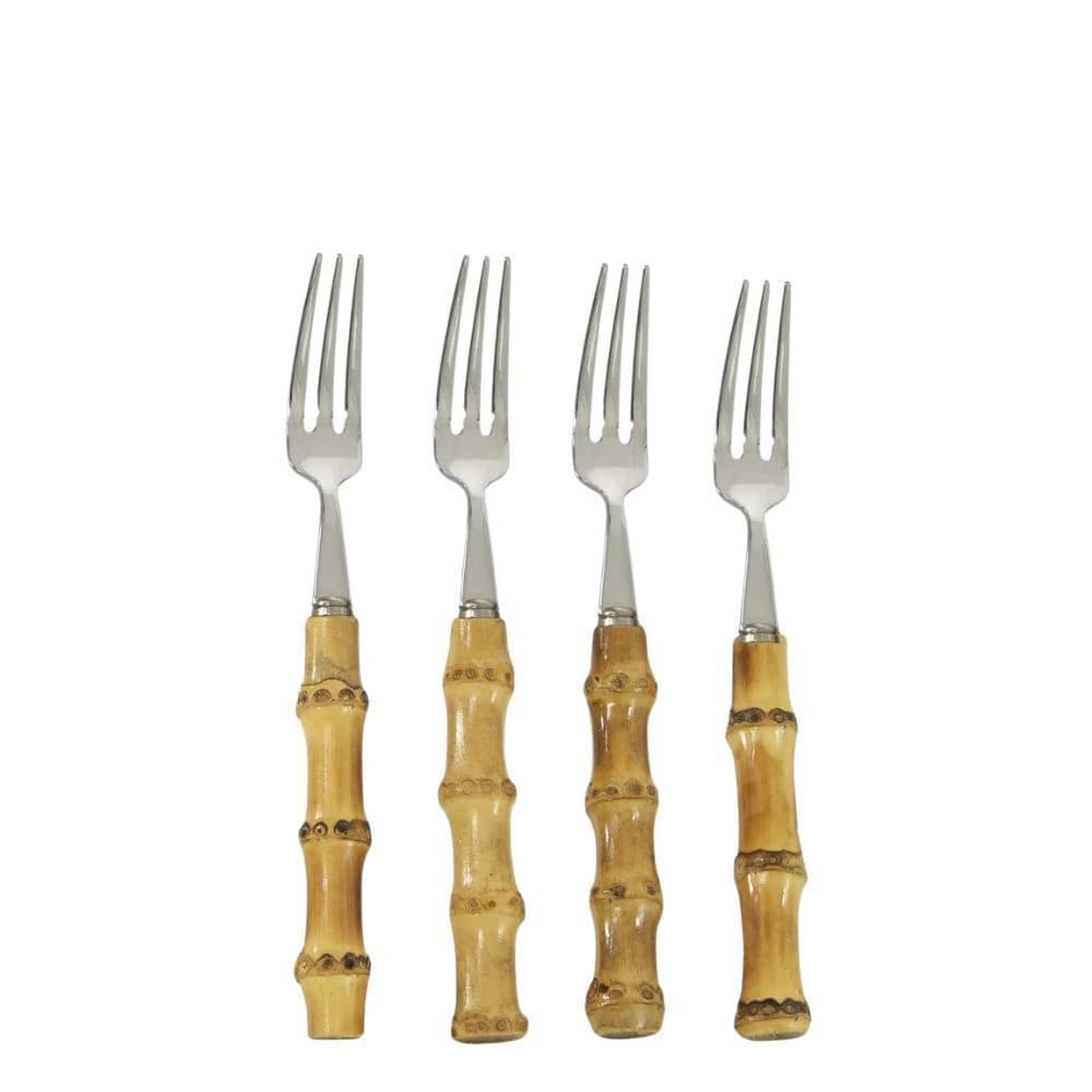Garfinho de Aço Inox e Bambu para Aperitivo 4pçs