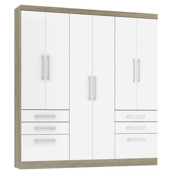 Guarda Roupa Amêndoa e Branco 230x200x46,5cm Cancún Luciane