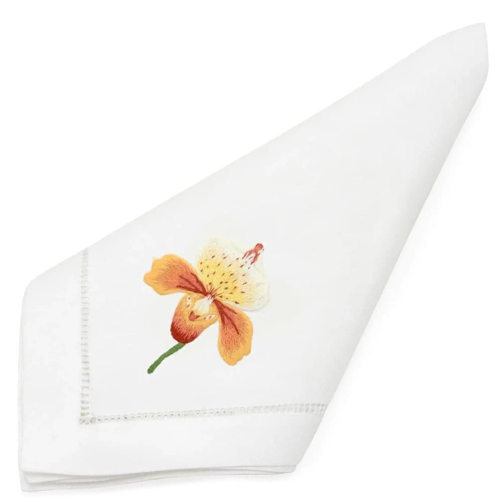 Guardanapo de Algodão Bordado Orquídea Âmbar 40cm