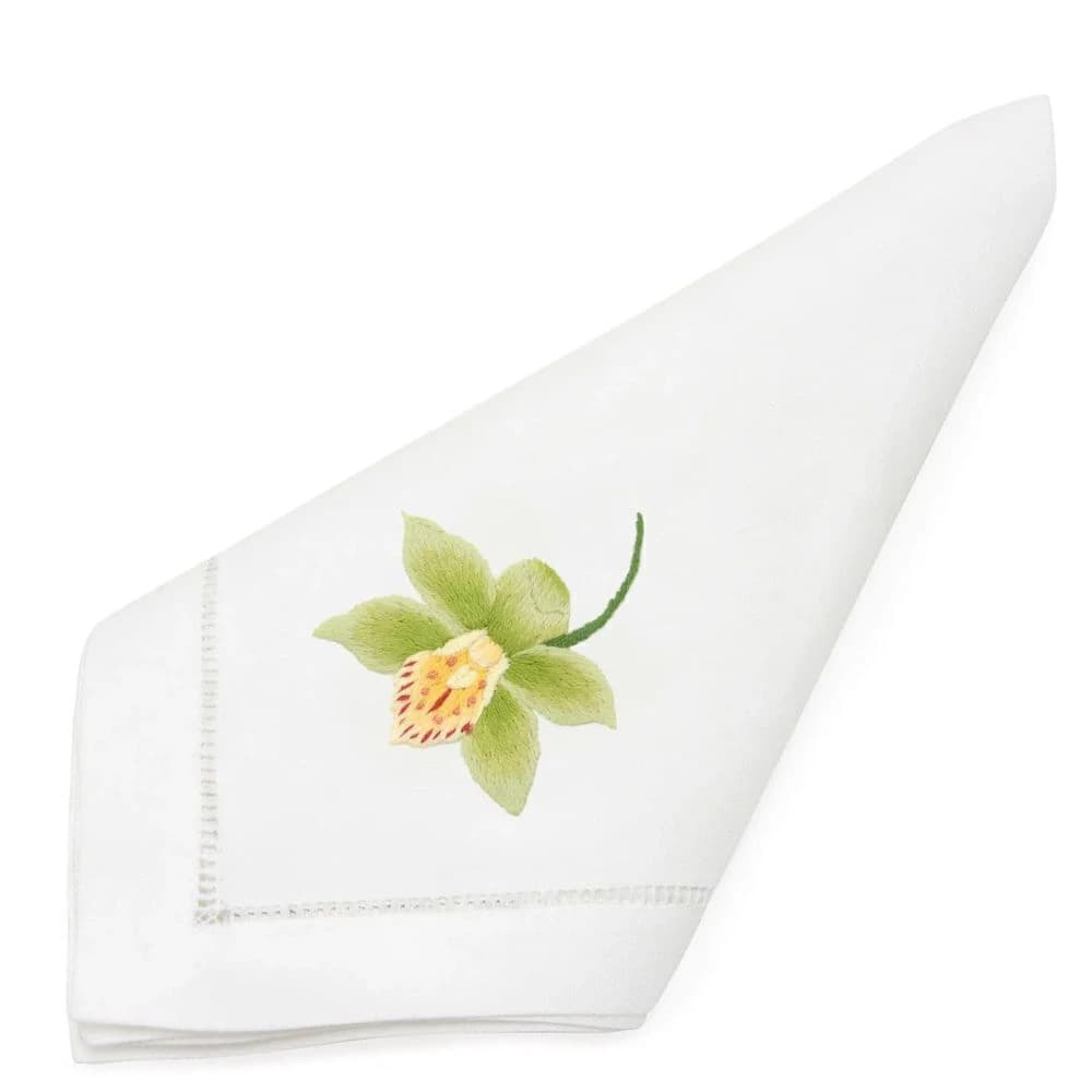 Guardanapo de Algodão Bordado Orquídea Sage 40cm