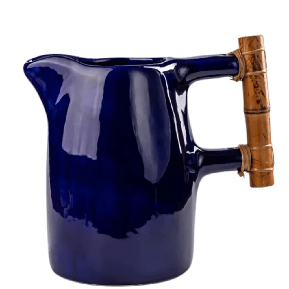 Jarra de Cerâmica com Alça de Bambu Azul 2l