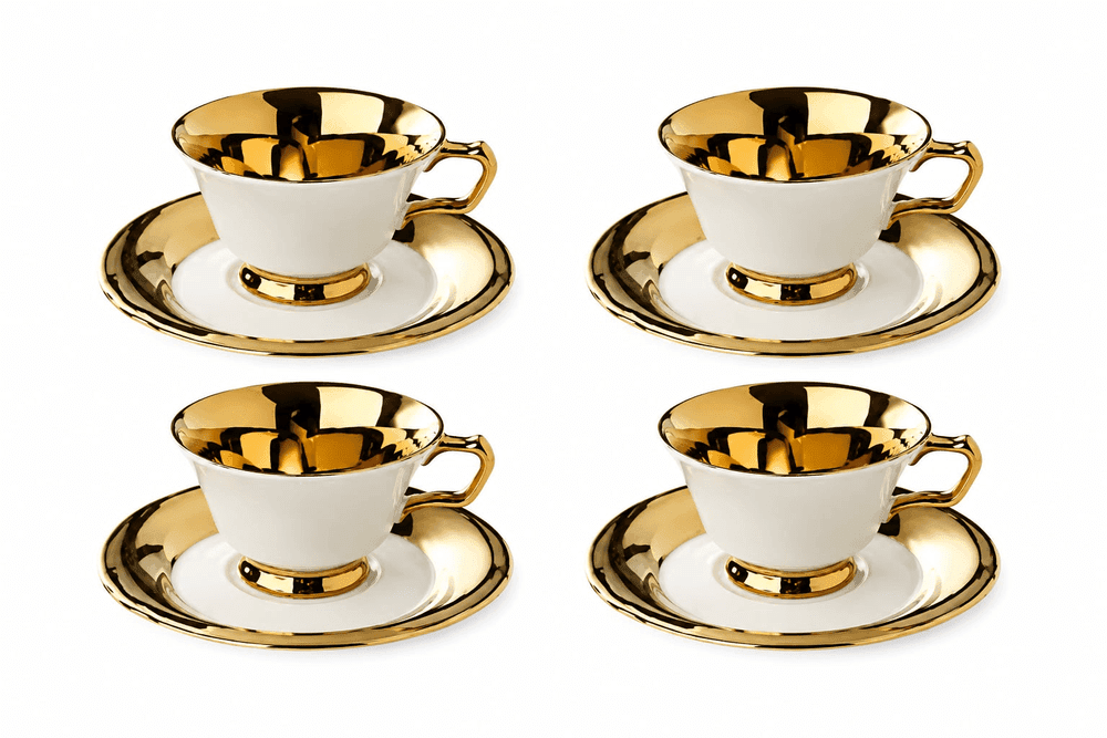Jogo 8 Peças para Cha Aurine 220ml Branco e Dourado - Full Fit