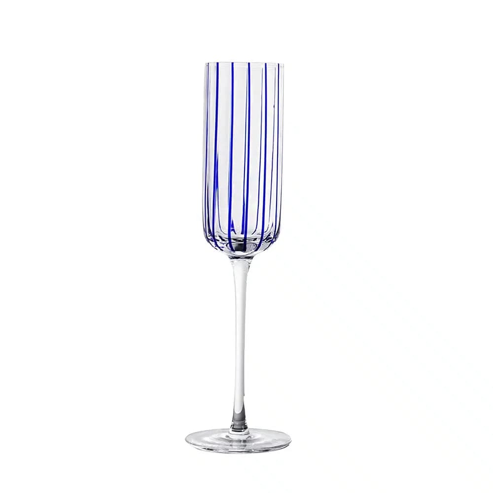 Jogo de 6 Taças para Champagne Transparente com Listras Azuis 190 ml