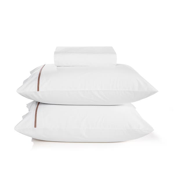 Jogo de Cama Casal Liam 180 Fios Algodão Branco e Taupe Karsten