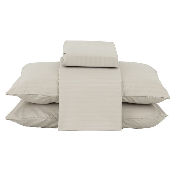 Jogo de Cama Casal Padrão Stripes 4 Peças Poliéster Bege Beca Decor