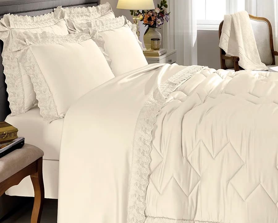 Jogo de Cama Cristal Camille Queen - Percal 300 Fios - Buettner